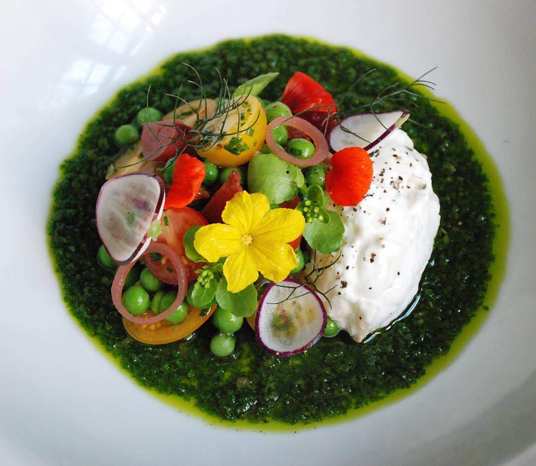 Burrata and spring vegetables