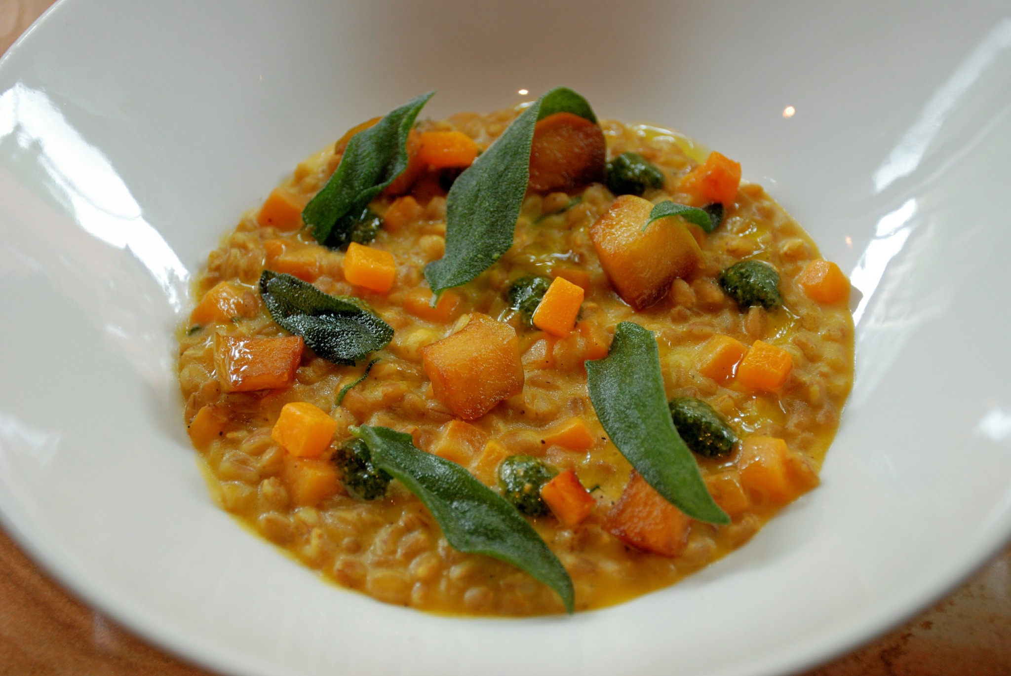 Squash risotto with crisp sage